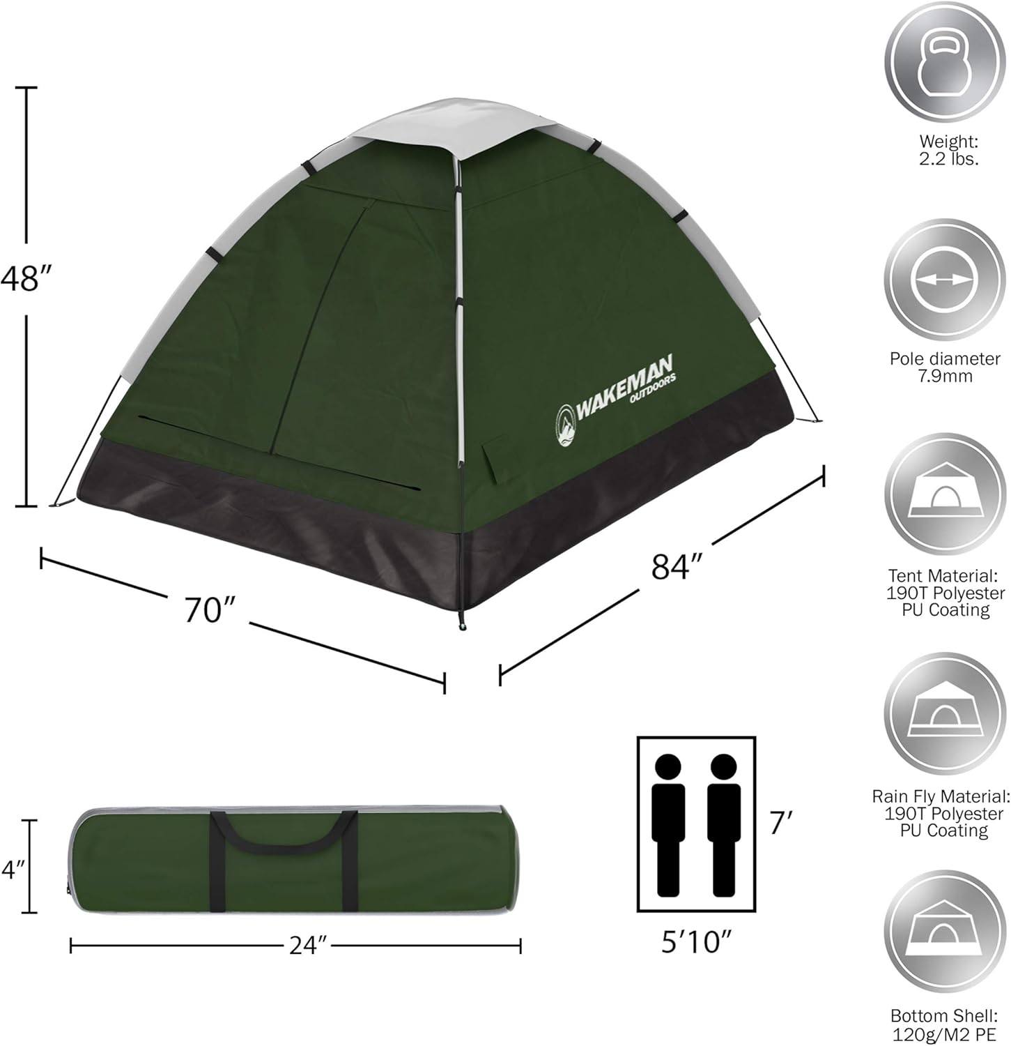 2 Person Camping Tent with Rain Fly and Carrying Bag