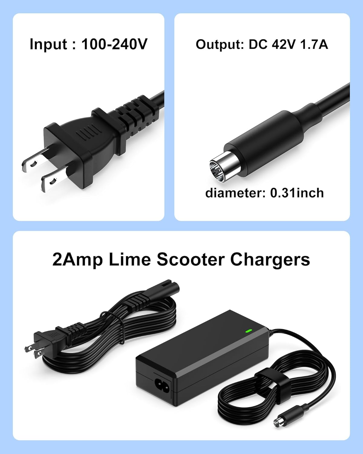 VHBW 42V Replacement Charger for Volpam Electric Scooter SP06 SPT7 SP03 SP06 GS AC DC Adapter