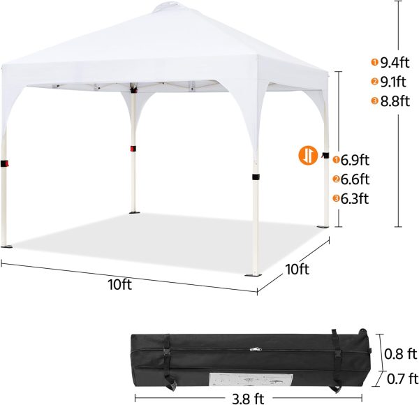 Yaheetech 10x10 Pop Up Canopy Tent with Vent, Easy Set Up Tent, Instant Sun Shelter Canopy with Wheeled Bag, 4 Sandbags, 12 Stakes & 4 Ropes, for Parties, Beach, Outdoor, White