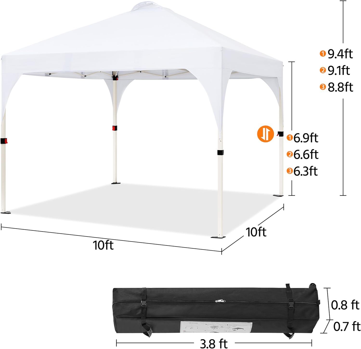 Yaheetech 10x10 Pop Up Canopy Tent with Vent, Easy Set Up Tent, Instant Sun Shelter Canopy with Wheeled Bag, 4 Sandbags, 12 Stakes & 4 Ropes, for Parties, Beach, Outdoor, White