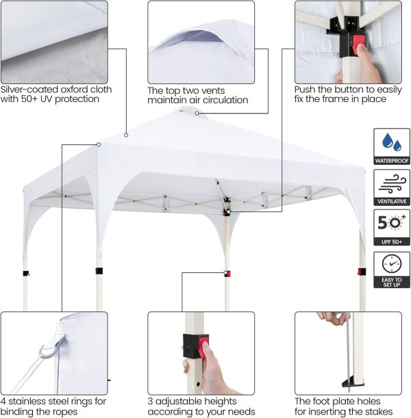 Yaheetech 10x10 Pop Up Canopy Tent with Vent, Easy Set Up Tent, Instant Sun Shelter Canopy with Wheeled Bag, 4 Sandbags, 12 Stakes & 4 Ropes, for Parties, Beach, Outdoor, White