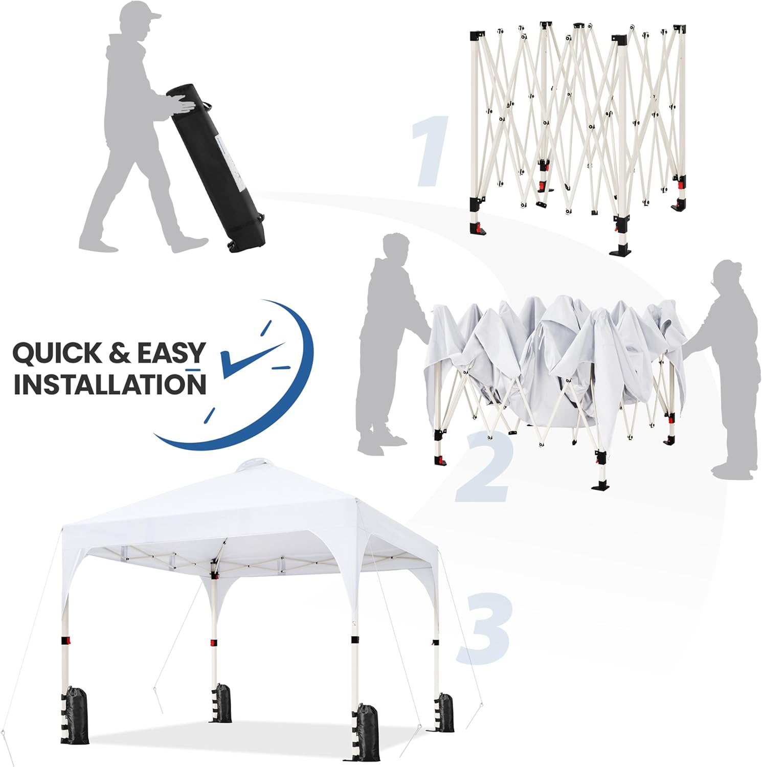 Yaheetech 10x10 Pop Up Canopy Tent with Vent, Easy Set Up Tent, Instant Sun Shelter Canopy with Wheeled Bag, 4 Sandbags, 12 Stakes & 4 Ropes, for Parties, Beach, Outdoor, White